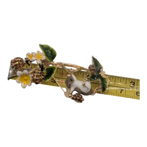 Flowers Mouse Orange Rhinestone Enamel Brooch Pin Yellow Green Vintage Mice - Picture 3 of 7